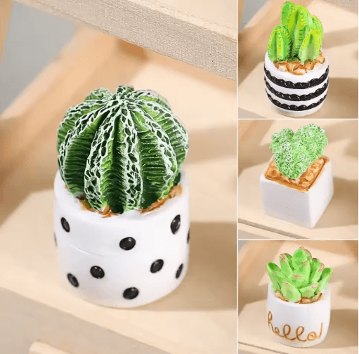 Miniature Resin Plant Pot Set Dollhouse Flower Vase Decor