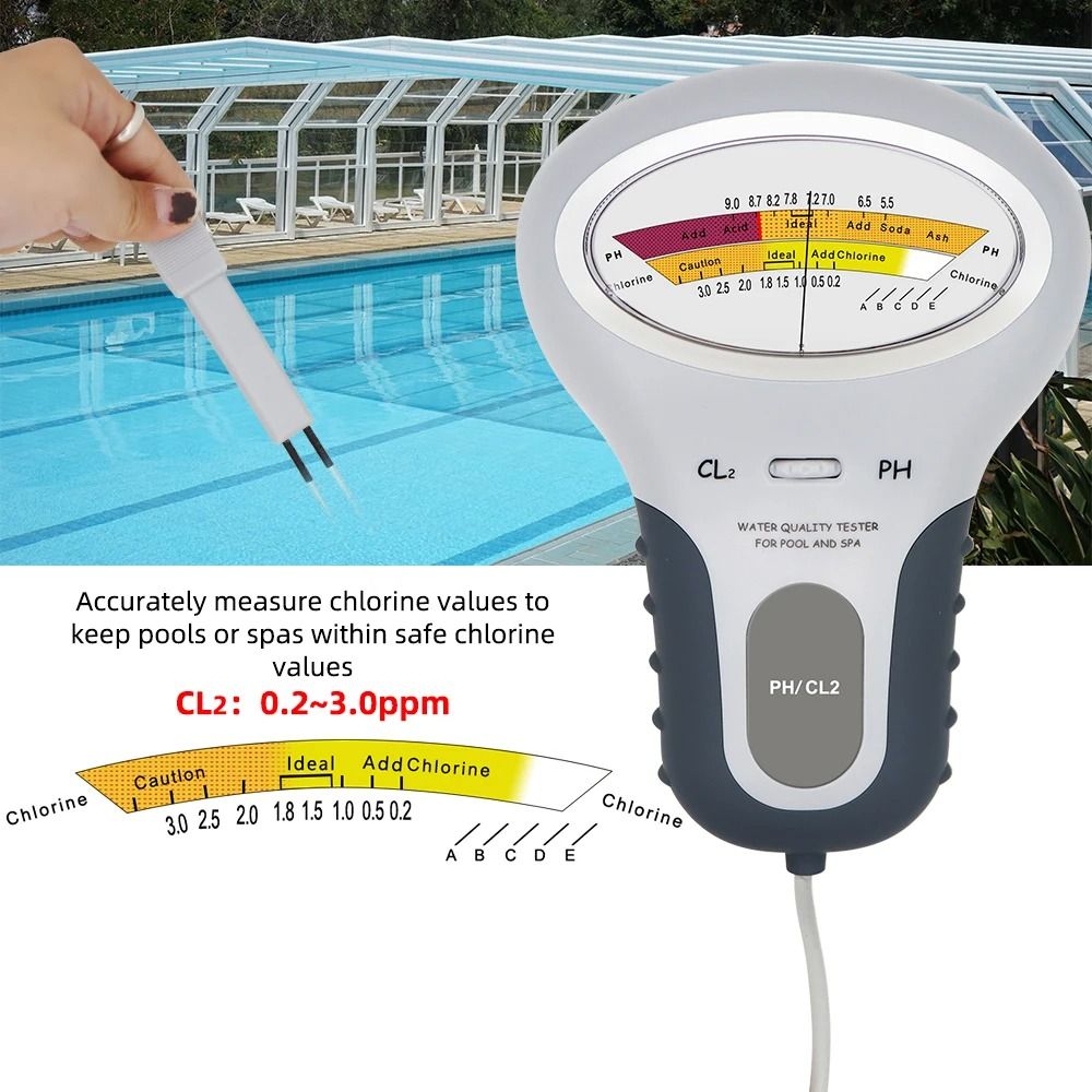 2 in 1 Digital Chlorine and pH Level Tester for Pool and Spa Water Quality