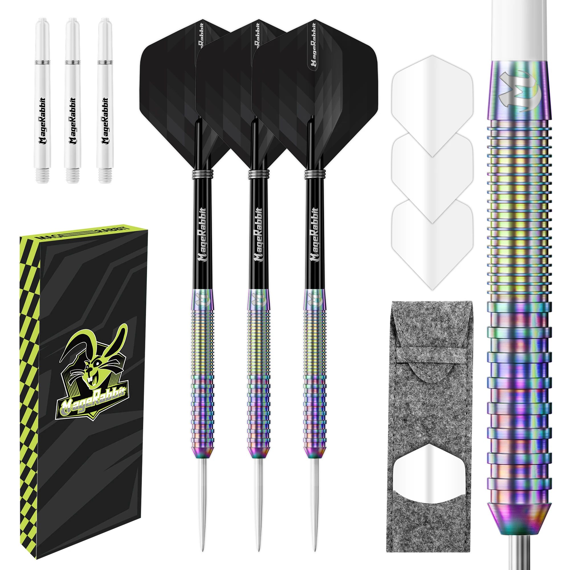 MageRabbit 23g 90% Tungsten Professional Dart Set – High-Profile Steel Tip Darts with Flights, Shafts & Wallet