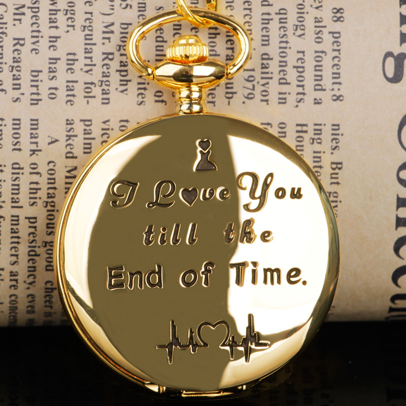 I Love You Couple Gift Watch Pendant, Luxury Golden Quartz Pocket Watch, High Quality Fashionable Christmas Gift
