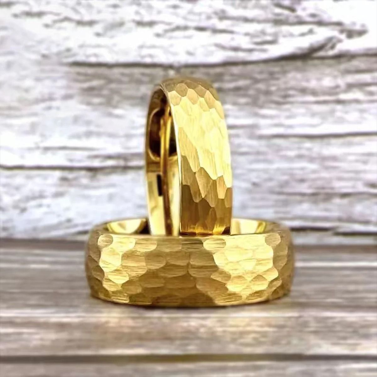 0.24in and 0.31in Gold Finish Hammered Tungsten Carbide Professional Ensemble