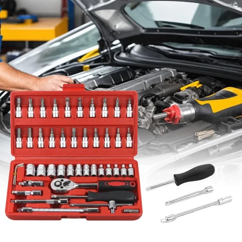 46 Piece Socket Ratchet Wrench Set for Car and Motorcycle Repair