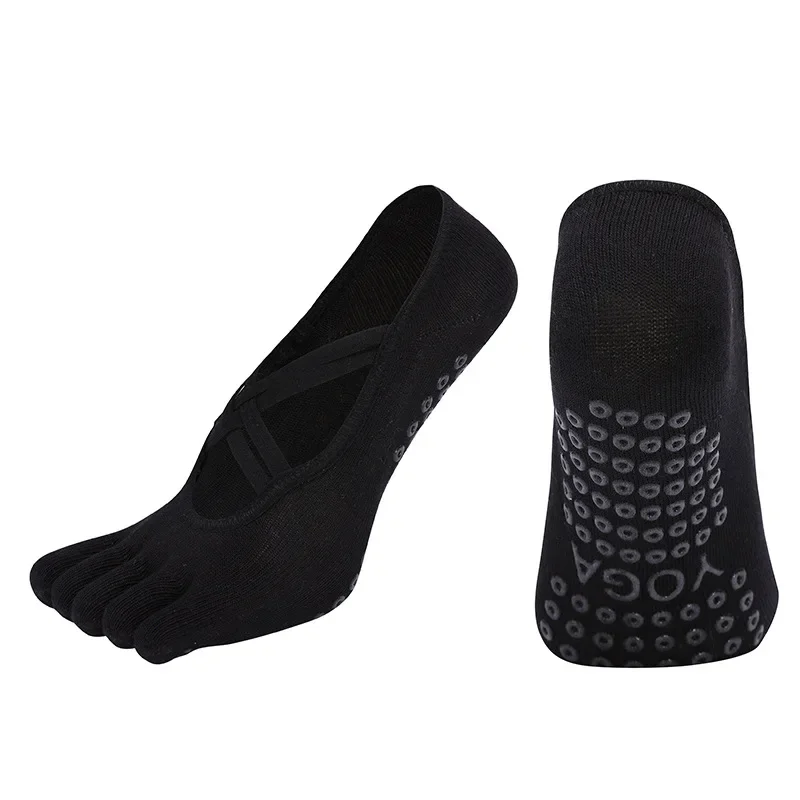 Womens Five-Finger Yoga Socks, Breathable Backless Pilates Socks with Anti-Slip Silicone Sole