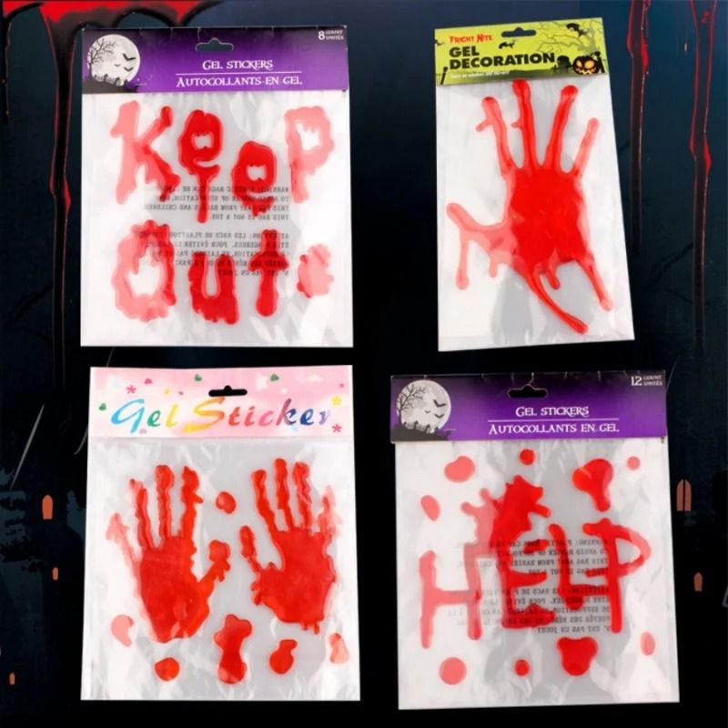 Static Cling Halloween Window Sticker With Blood Handprint Design