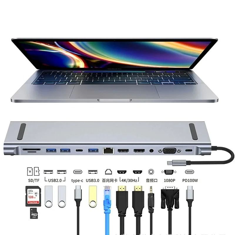 USB C 3.0 Multiport Docking Station with 4K HDMI VGA and Ethernet