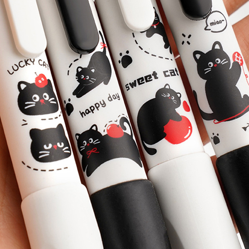 Erasable Gel Pens Set, Fine Point, Blue Ink, Quick-Drying Smooth, Cute Cat for Office, School, Journaling