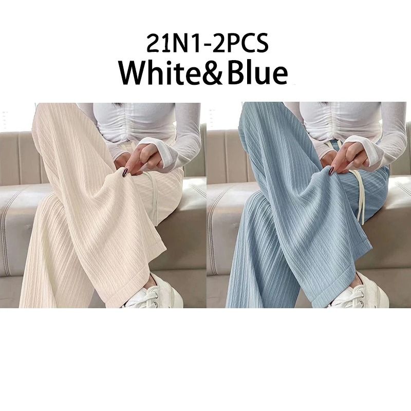 Summer Bubble Milk Puff Cloud High Waist Wide Leg Pants Women