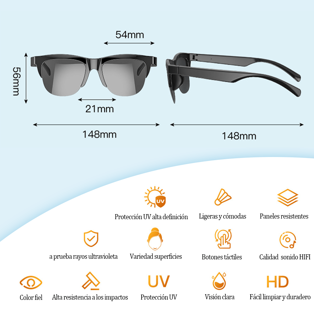Wireless Smart Sunglasses Unisex, Fingerprint Touch Speaker Mic for Music and Calls