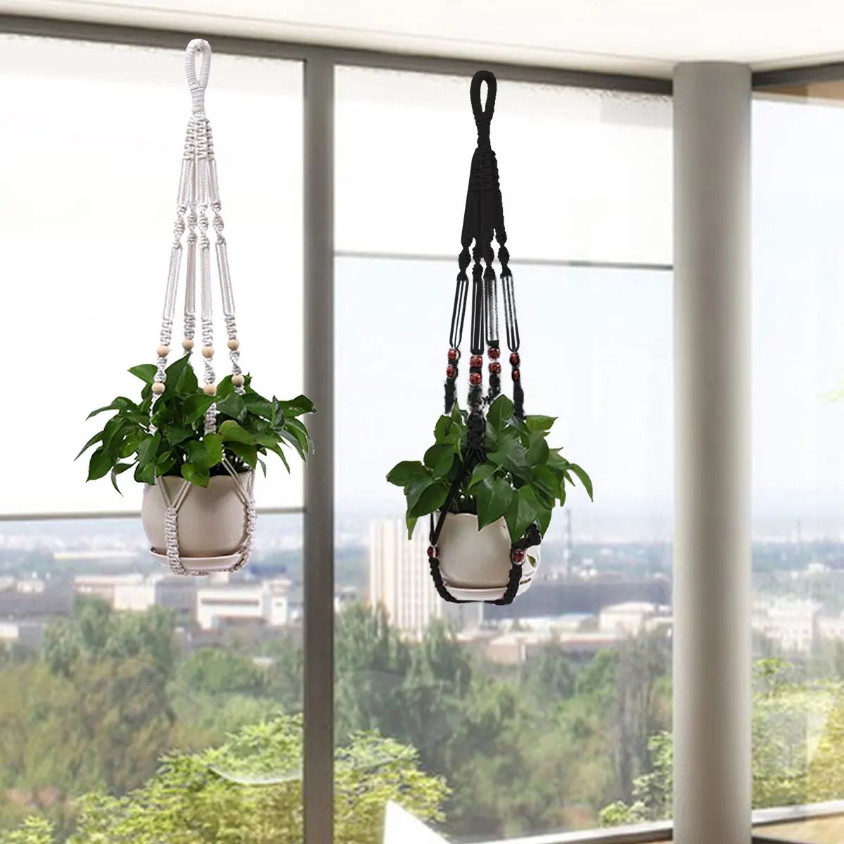 Boho Macrame Plant Hanger Handmade Hanging Planter Basket for Indoor & Outdoor Spaces
