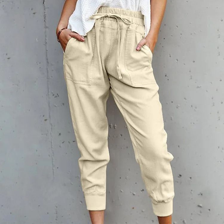 Women High Waist Lace Up Slim Fit Casual Pants