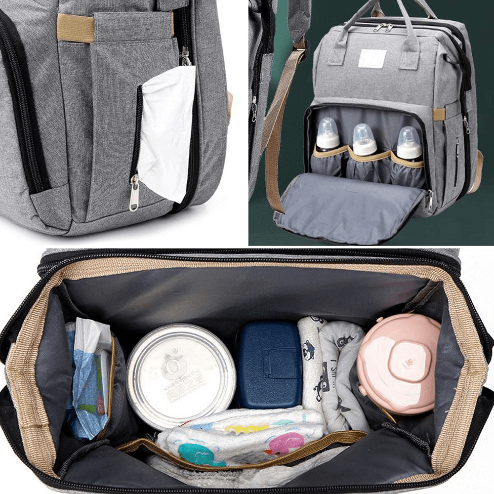 2-in-1 Backpack-Crib, Diaper Bag, Sun Shade, & USB Interface
