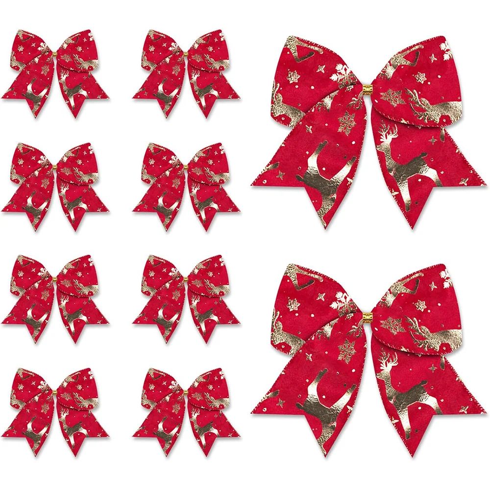 Red Velvet Christmas Bows, Xmas Tree Decor Bow, Holiday Wreath Burlap Craft Bow, Winter New Year Decorations