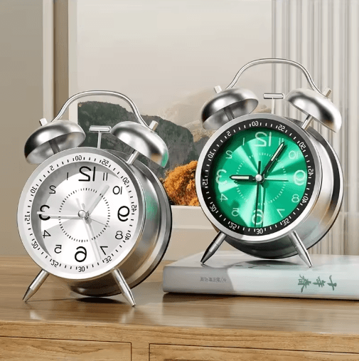 4.5 Inch Twin Bell Loud Metal Alarm Clock with 3D Dial and Backlight – Retro Battery Operated Desk Clock