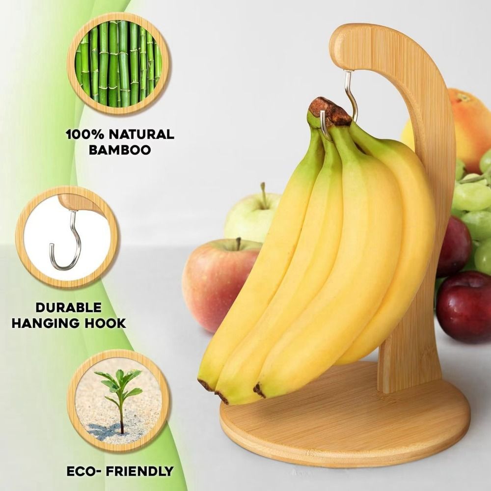 Space-Saving Wooden Banana Holder with Hanging Hook, Keep Your Fruit Fresh