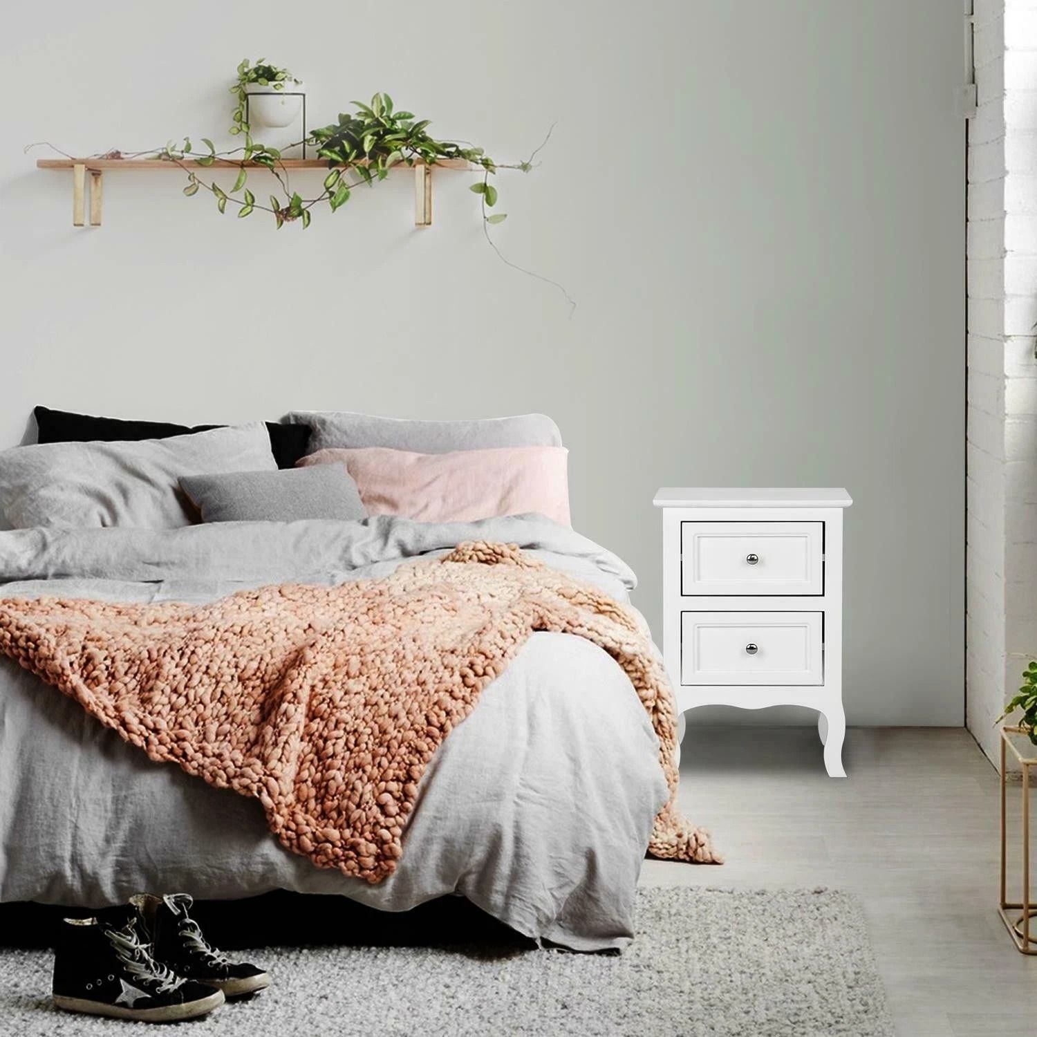 2 Layer White Bedside Table with Storage Drawer & Organizer for Bedroom