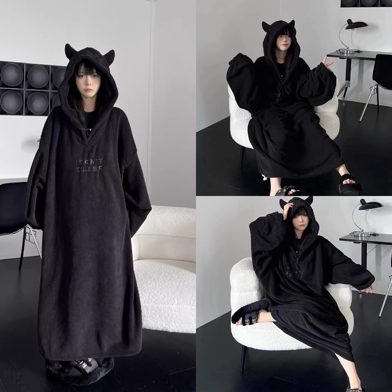 Cozy One-Piece Sleepwear, Solid Color Loose Homewear, Thickened Padded Pajamas, Oversized Hooded Couples Robe