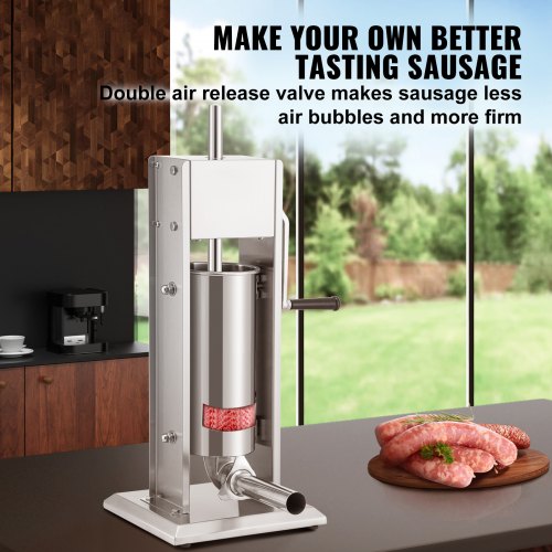 Vertical Manual Sausage Stuffer, Stainless Steel Sausage Filling Machine with Tubes, Suction Base