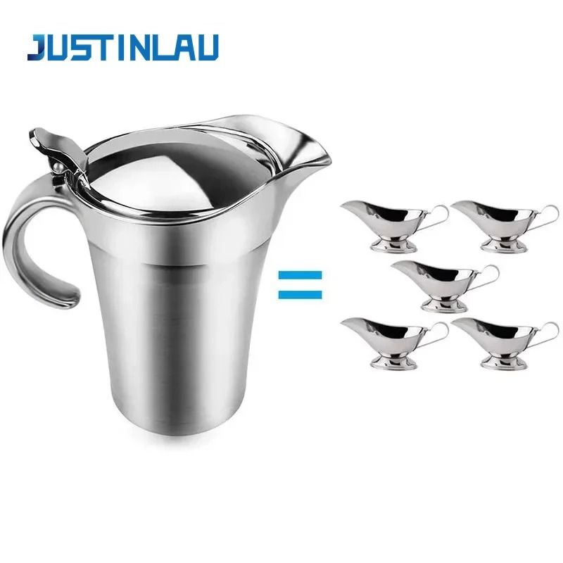 Premium Double-Insulated Stainless Steel Gravy Jug – Thermal Sauce Pot with Hinged Lid