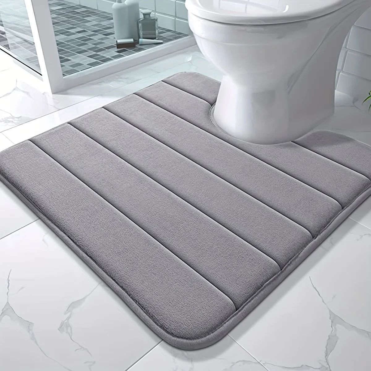 Bathroom Mat U-shaped Toilet Mat, Super Absorbent Memory Foam Carpet
