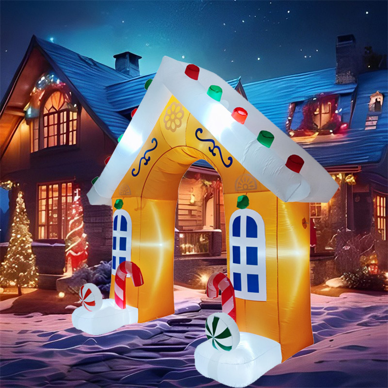 Inflatable Toys Christmas Decorations, House Archway LED Lights, Model Ornament Xmas Party Decor Outdoor Display Gift