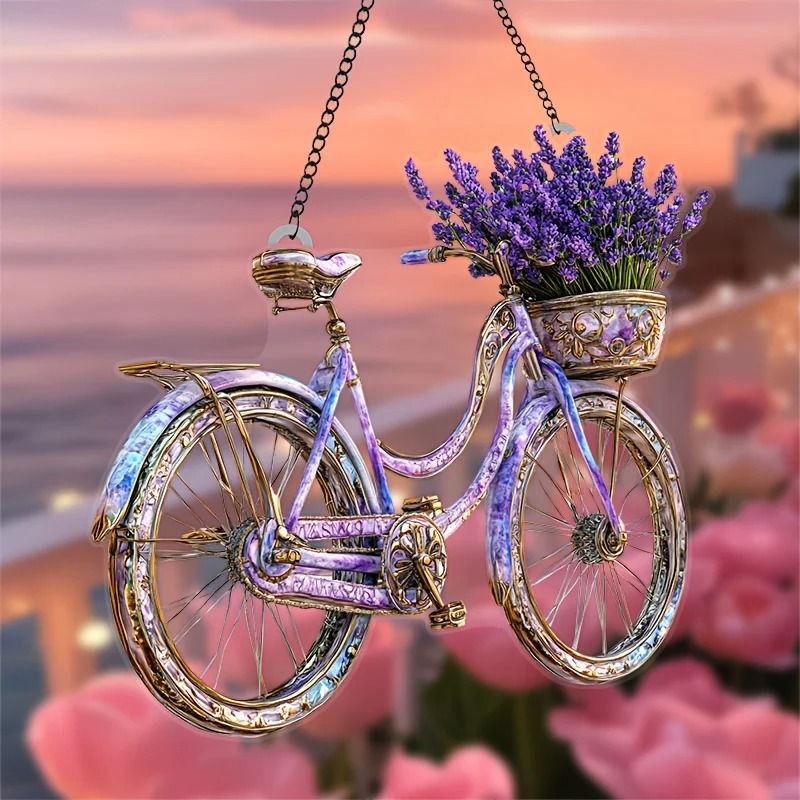 Enchanting Lavender Bicycle Suncatcher – Modern Floral Light Collector for Home & Garden Sanctuaries