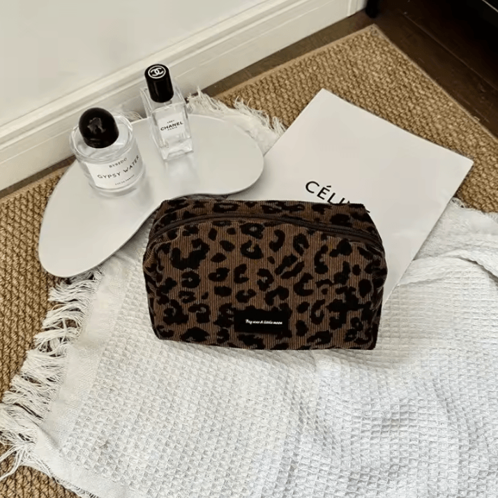 Leopard Makeup Bag – Large Cosmetic Organizer Case Box-Shaped Zipper Travel Beauty Storage Bag