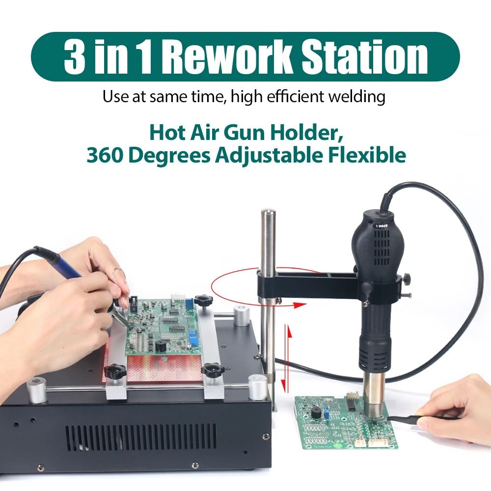 1200 W Preheating Rework Station with Hot Air and Soldering Iron