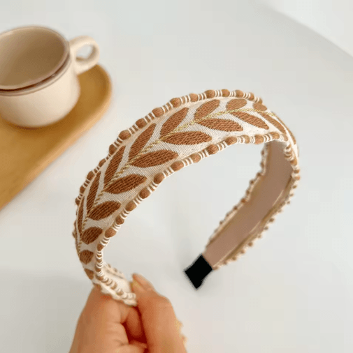 PROLY Boho Embroidered Headband for Women – Leaf Design Spring Turban