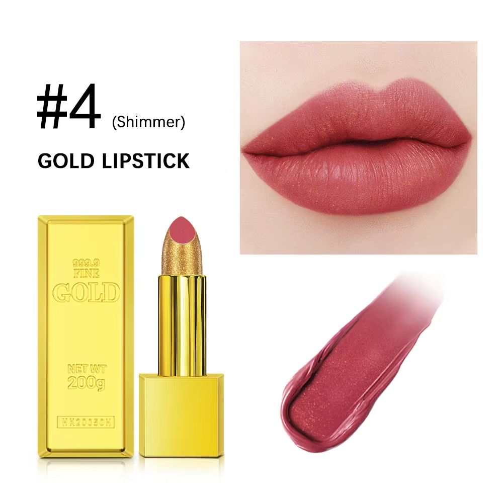 GoldenGlam Metallic Gold Lipstick – Waterproof Shimmer Gold Lipstick with Long Lasting Glitter Finish (3.5g)