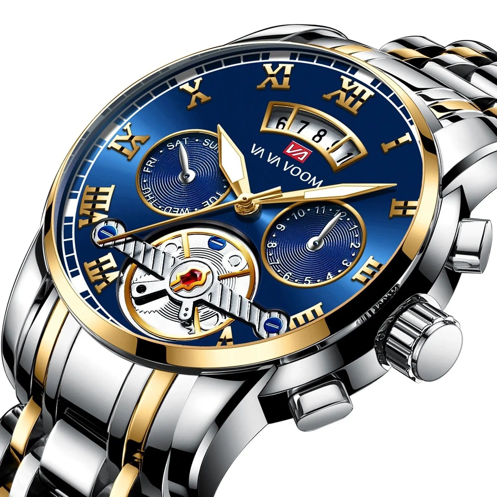 Luxury Stainless Steel Mens Watch with Luminescent Display