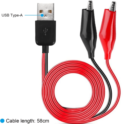Alligator Clip to USB Cable – Copper Test Lead Power Supply Connector (Type-A Male)