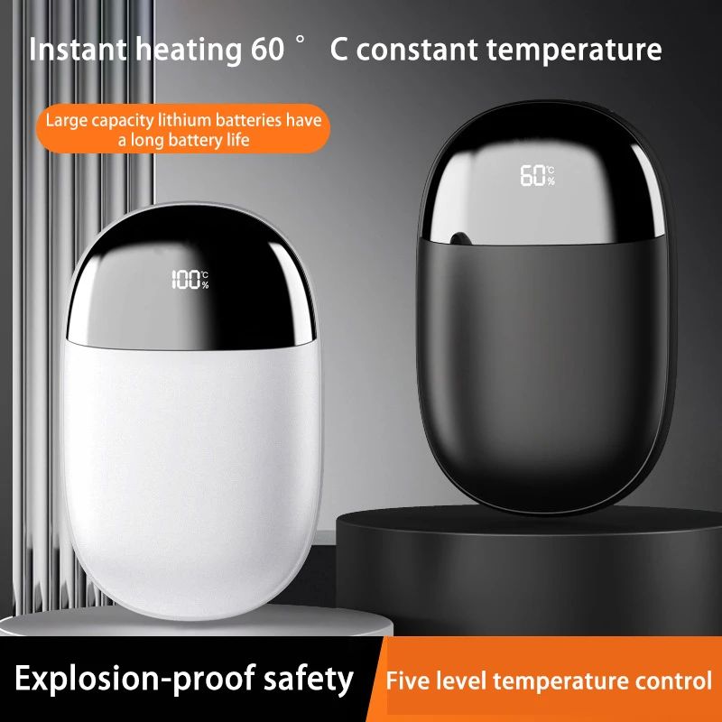 Digital Display Portable Hand Warmer – Double-Sided Rechargeable Winter Heater