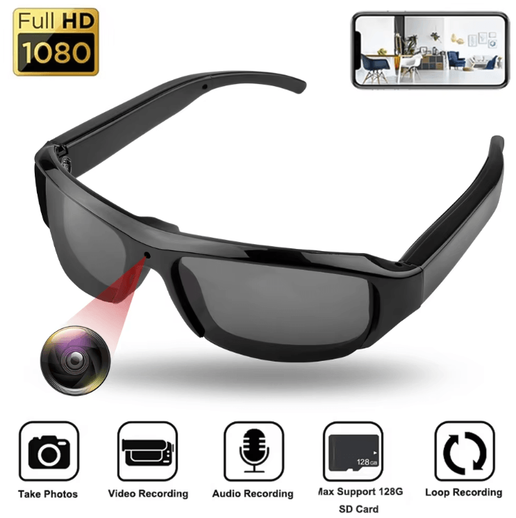Portable 1080P Camera Glasses Wearable Video Recording Sunglasses for Outdoor Sports and Travel
