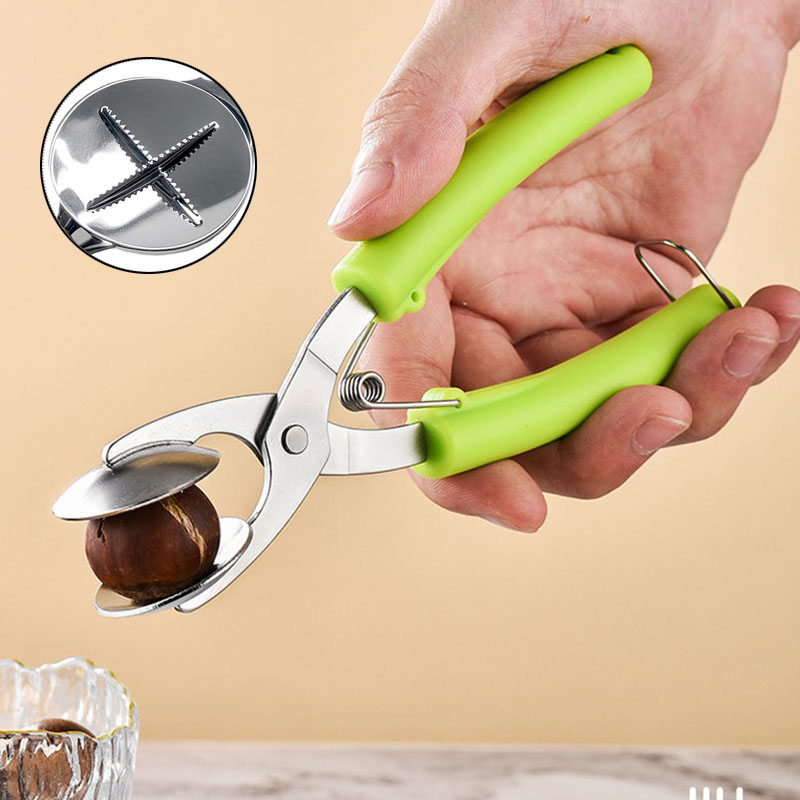 Chestnuts Opener Clip Nut Cracker, Stainless Steel Blade, Walnut Cracker Sheller for Kitchen Use, Metal Walnuts Pliers