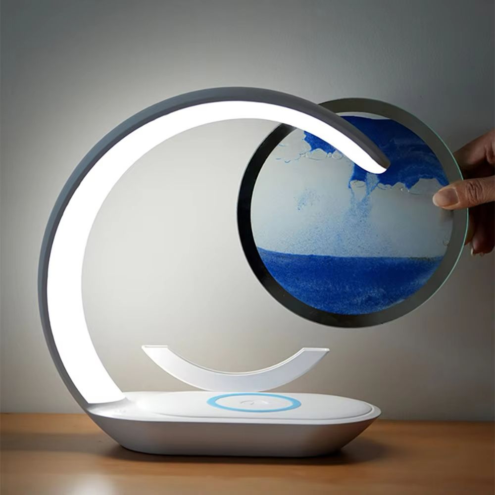 Quicksand Table Lamp with Wireless Charging – 3D Sand Art Night Light & Desk Lamp for Home or Office Decor