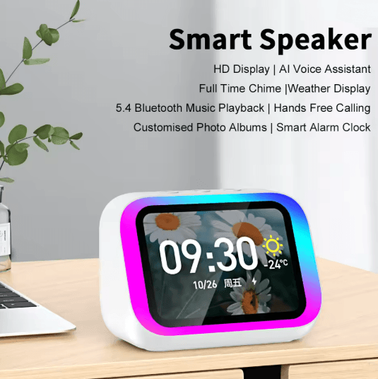 Smart Bluetooth 5.4 Speaker with Touch Screen Display and Alarm Clock