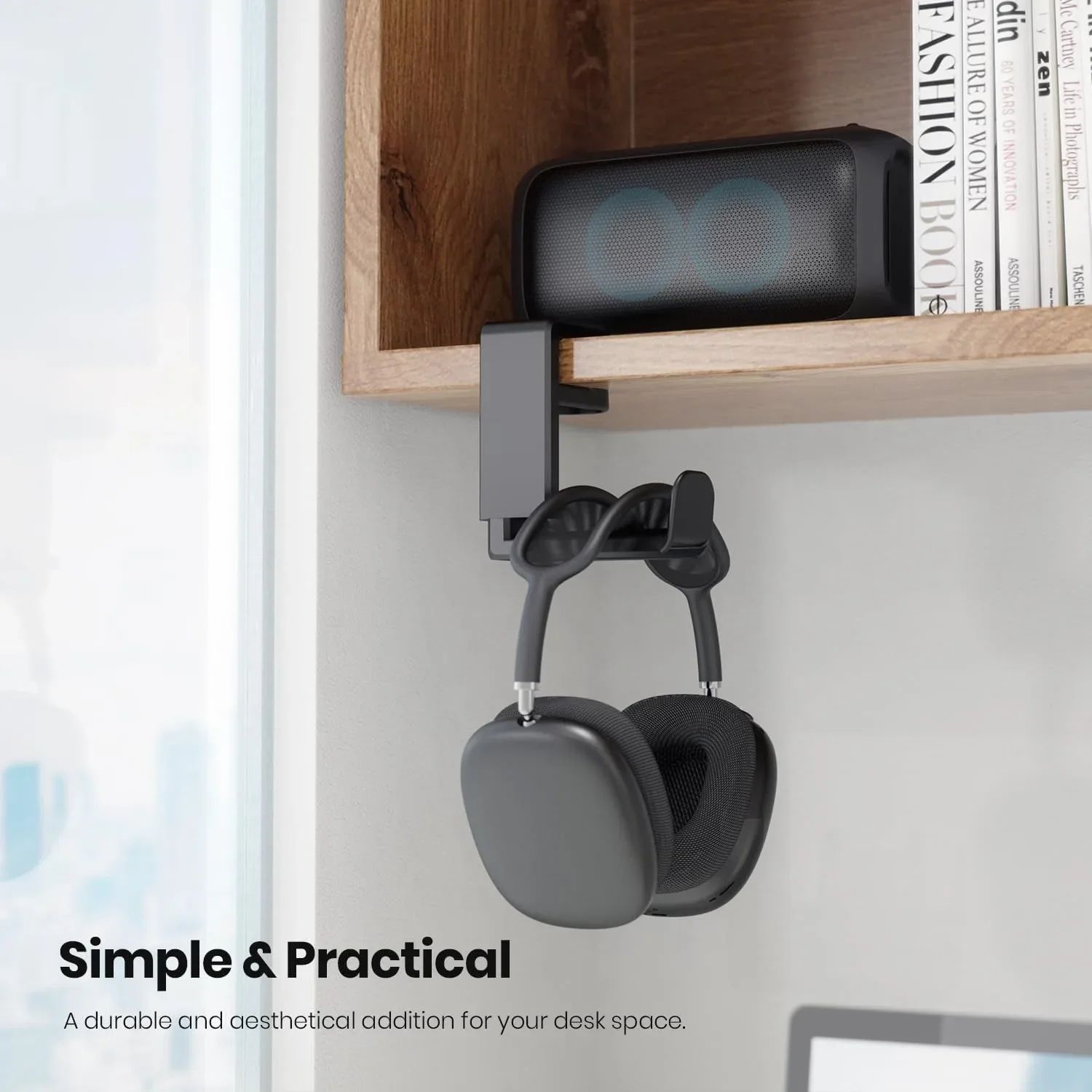 360° Rotating No-Drill Desk Headphone Hanger Clip - Under Desk Headset Holder & Multi-Purpose Hook