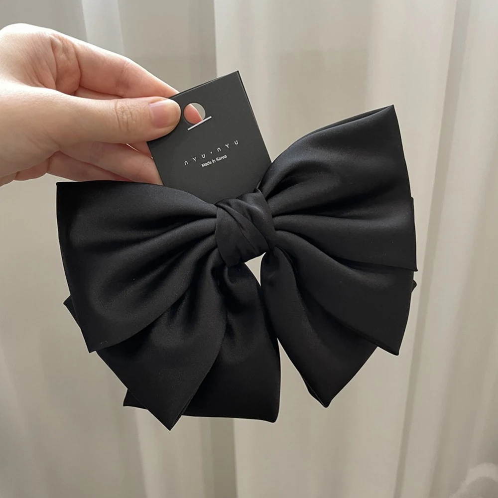 Elegant Satin Bow Hairpin Clip – Double Layer Ribbon Ponytail Clip, Korean Fashion Accessory