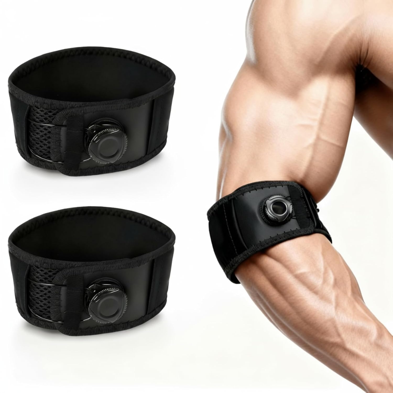 Adjustable Tennis Elbow Brace for Men and Women Tendonitis Relief & Pain Reduction with Knob Type Adjustment