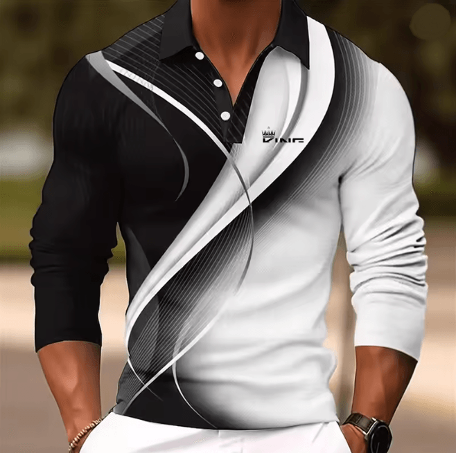 Mens Graphic Long Sleeve Polo Shirt Casual Statement Wear