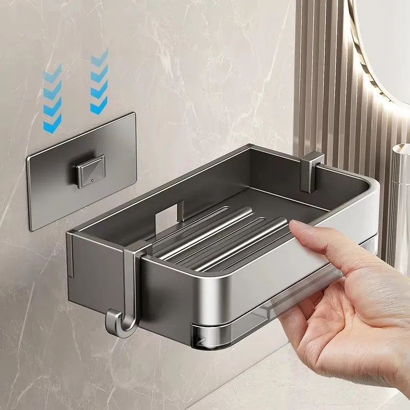AeroHold Space Aluminum Wall Mounted Soap Dish – No Drill Bathroom Storage Rack