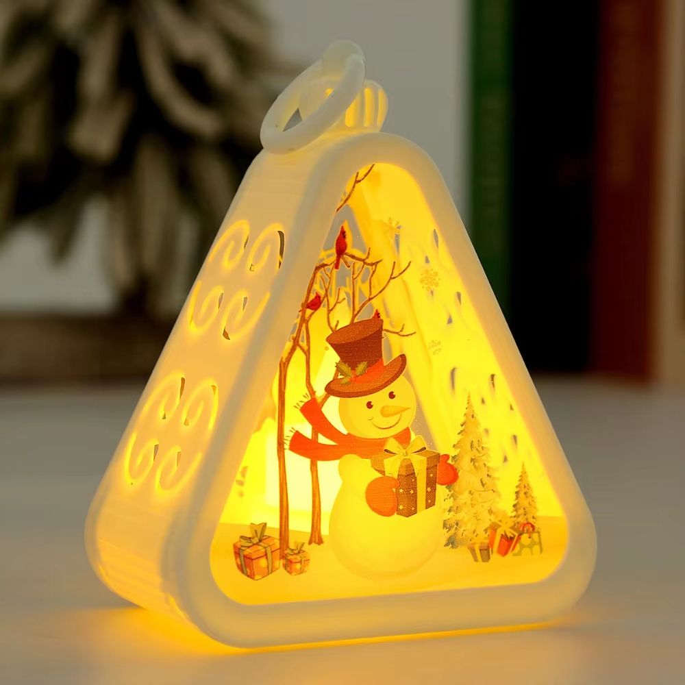 FestiveGlow LED Triangle Lantern – Santa & Snowman Christmas Table Lamp