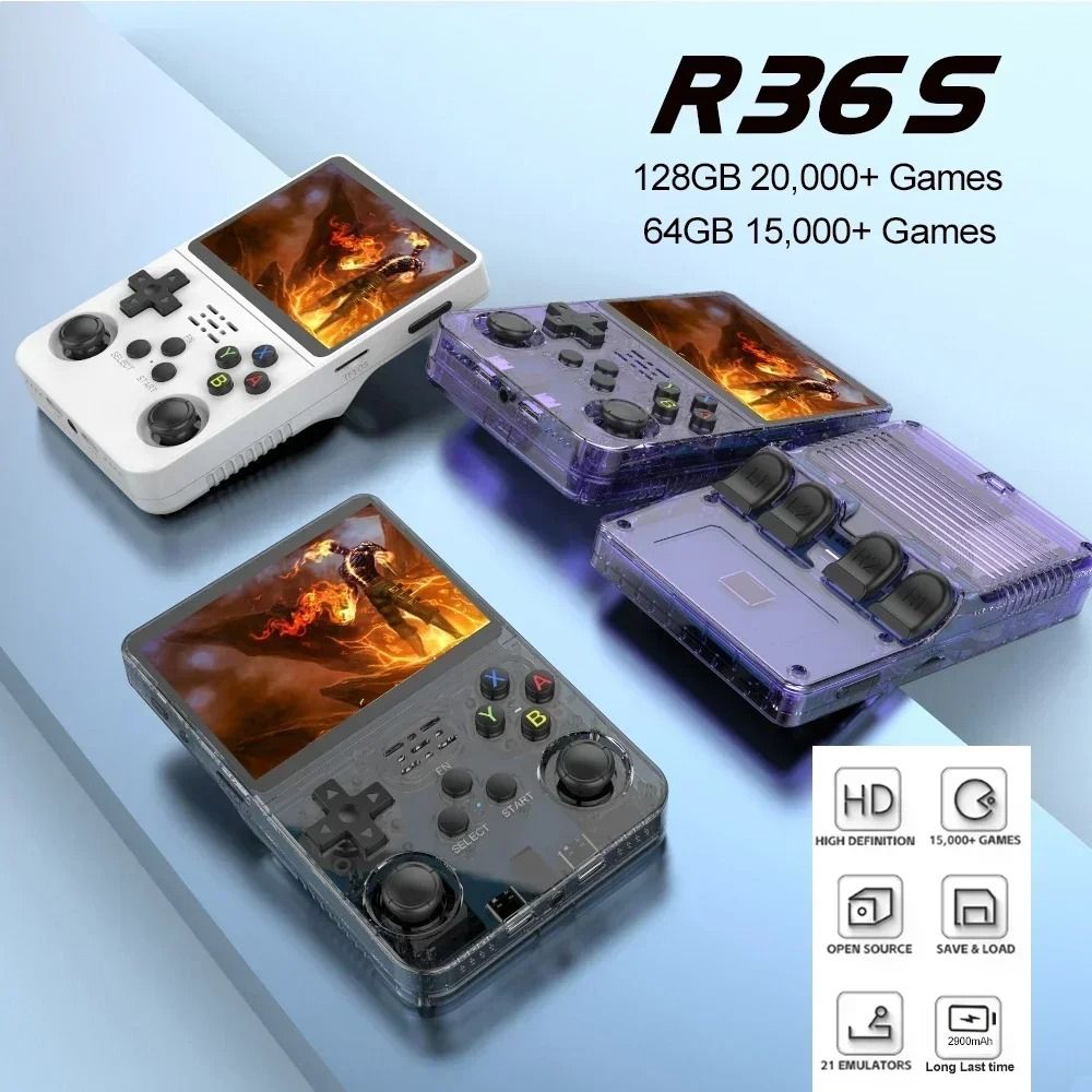 R36S Retro Handheld Game Console Open Source Linux 3.5 Inch IPS Screen 64GB 128GB