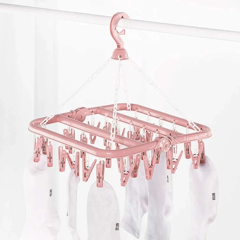 Foldable Clothes Drying Hanger with Multi Clips