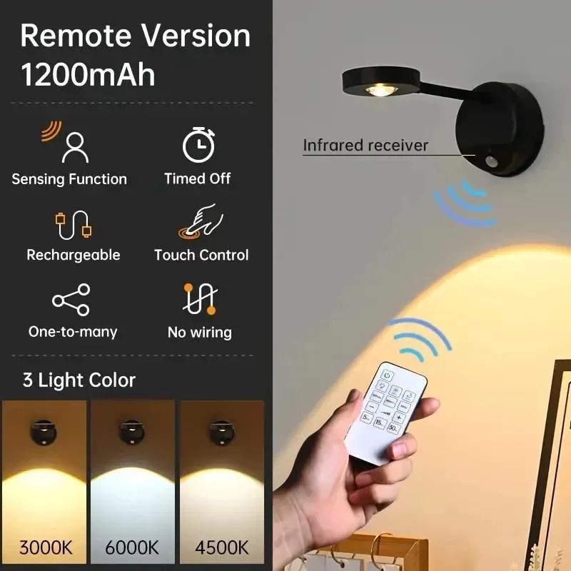 Wireless Motion Sensor LED Wall Light Rechargeable Picture Spotlight with Dimming