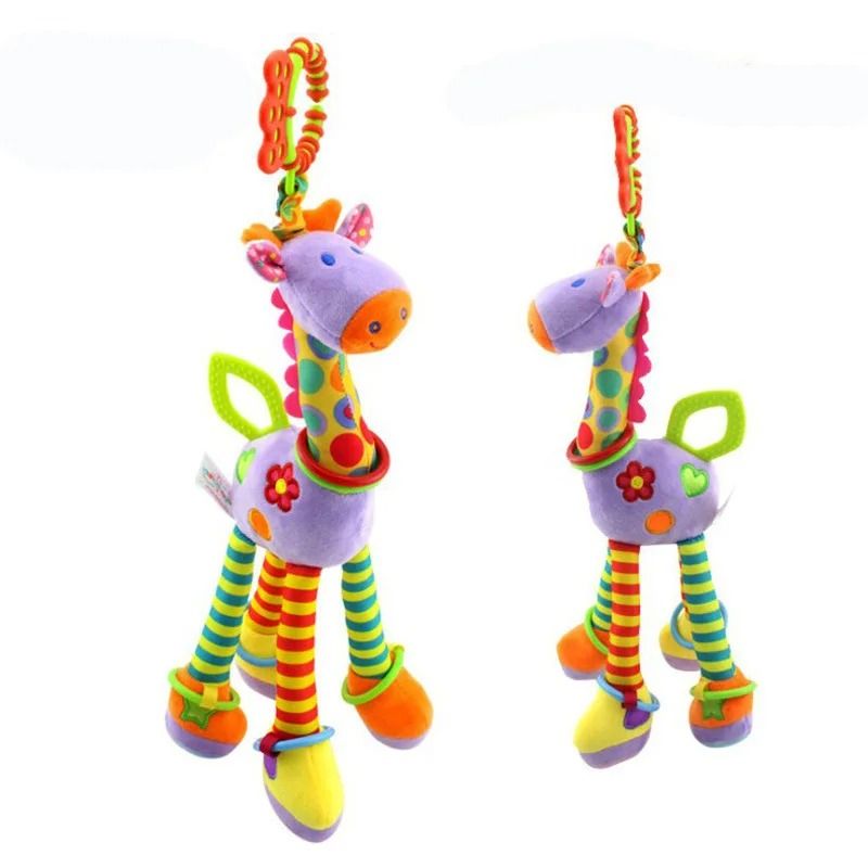 New Soft Cute Giraffe Animal Handbells Rattles Plush Infant Handle Toy with Teether