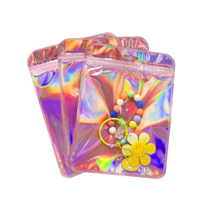 Iridescent Self-Sealing Bags – High-Performance Pink Laser Plastic Pouches & Resealable Zip Lock Packaging (10Pcs)