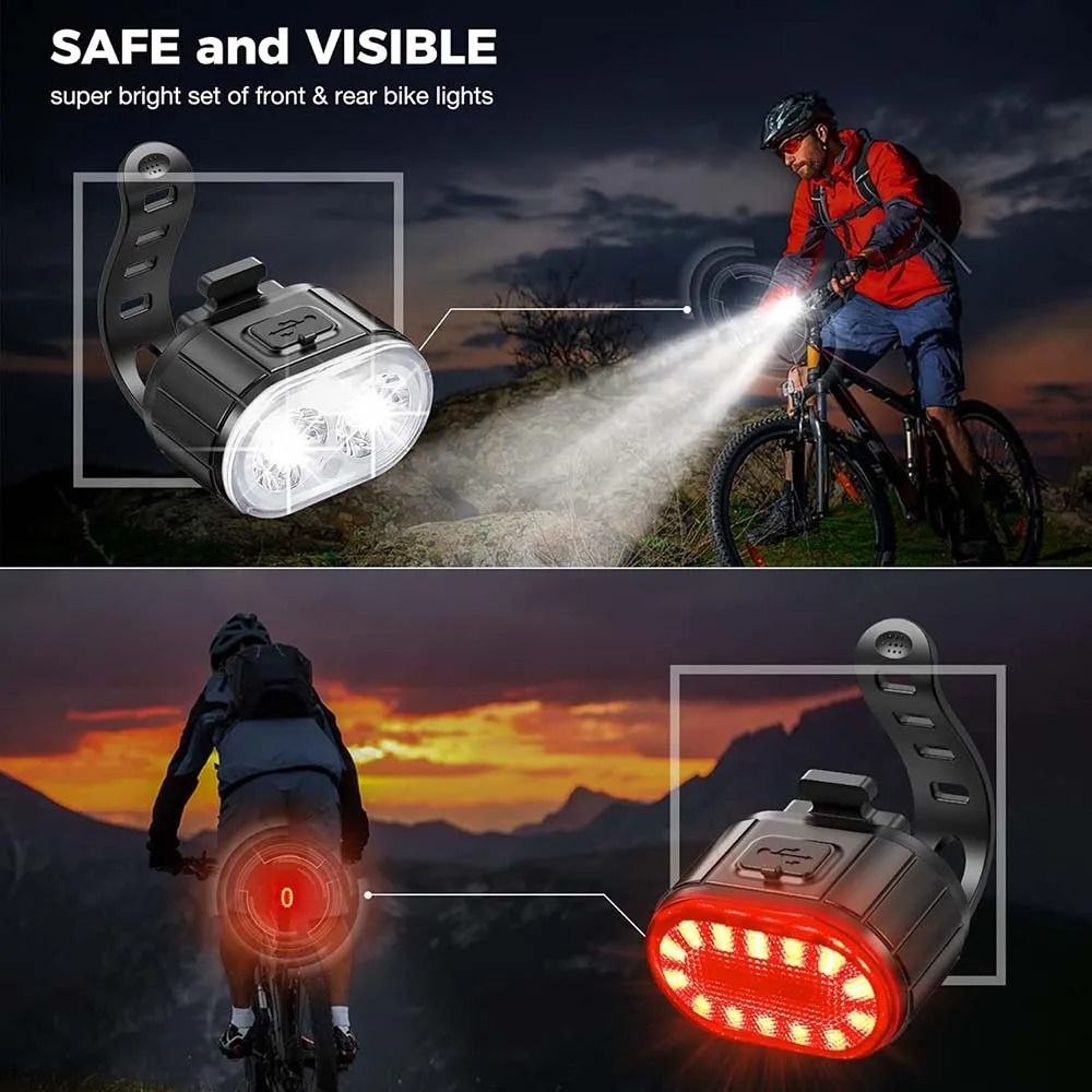 Cycling Bicycle Front Rear Light Set USB Rechargeable Waterproof LED Headlight Taillight