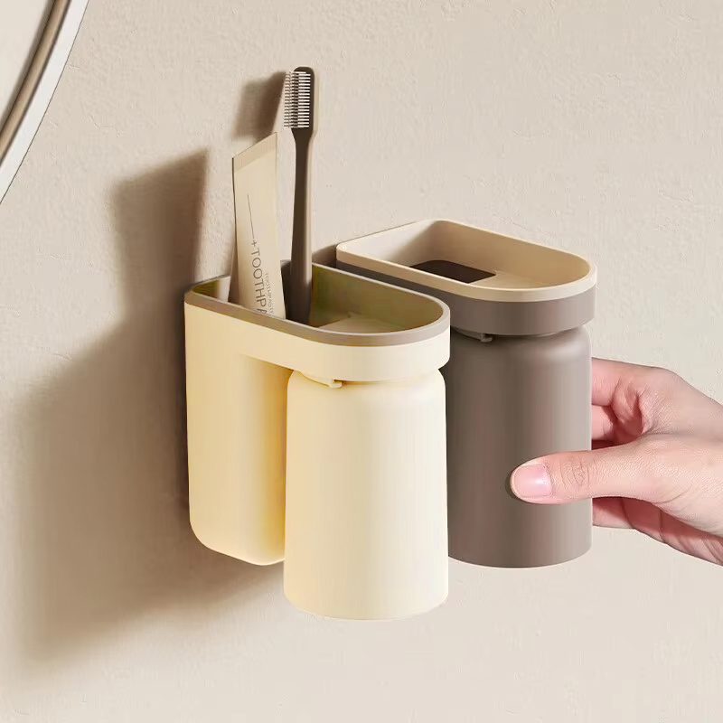 Innovative Toothbrush Storage Rack, Wall Mounted Mouthwash Cup Brush Cup, Light Luxury Bathroom Organizer for Couples