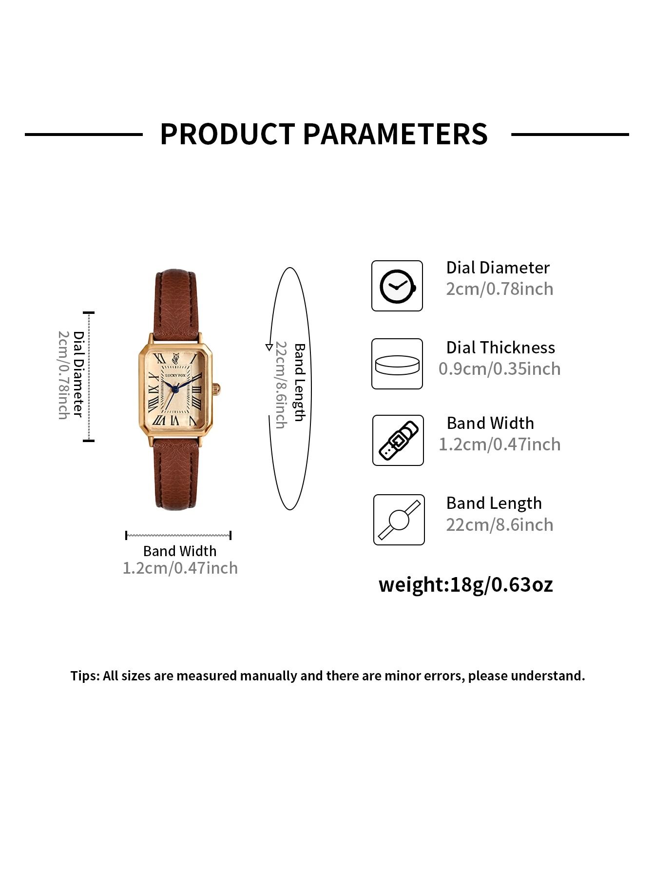 Women Retro Square Quartz Watch Leather Strap Casual Wristwatch